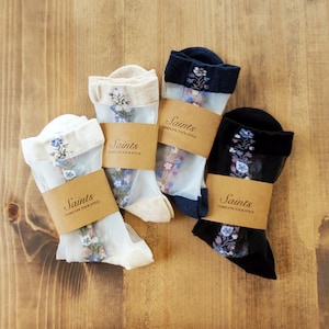 Flower Lining Lace See-through Socks 2, Transparent socks, Unique socks, Fashion socks, Summer [4 colours available]