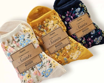 Blooming Garden Pattern Women's Cotton Socks, Floral socks, Unique socks, Fashion socks [3 Colours available]
