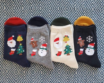 Chaussettes de Noël en coton pour femmes, Cadeau pour Noël, Cadeau pour femme, Chaussettes d'hiver [4 couleurs disponibles]