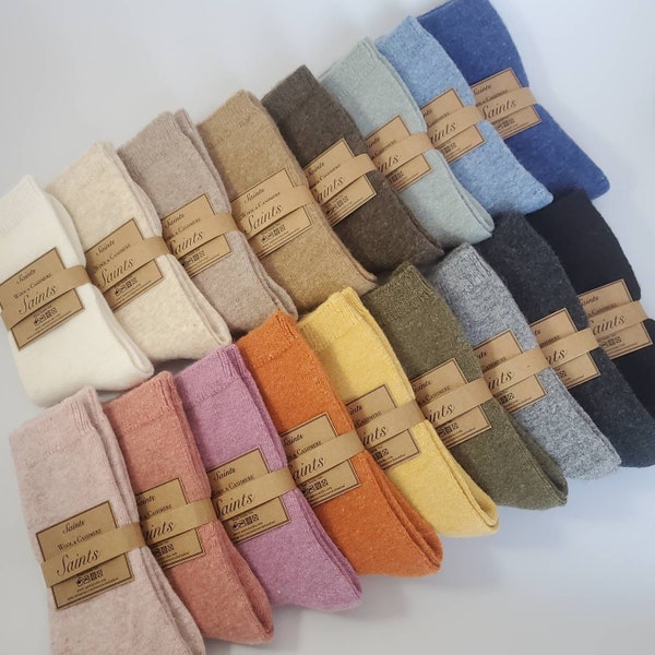 Chaussettes légères et chaudes en laine de cachemire, haute qualité, chaussettes d'hiver, cadeau pour femme [17 couleurs disponibles]