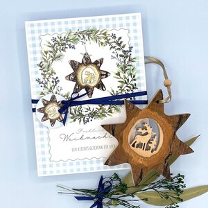 Geschenkschachtel Weihnachten Baumschmuck - Stern Holzanhänger mit Hirsch