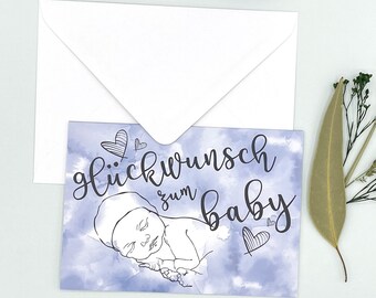 Congratulations folding card for birth | Congratulations card for boy | DIN A6 with envelope | hand-painted baby illustration | watercolor