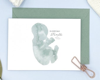 Announce pregnancy: Folding card You will be Aunt Mint (neutral) in A6 with envelope
