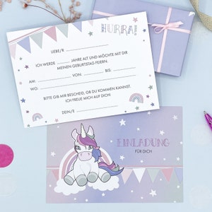 Einhorn Einladungskarten Kindergeburtstag B-Ware - Einladung für Kinder zum Ausfüllen, 3, 6, 8 oder 10 Stück in DIN A6