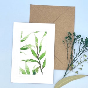 Eukalyptus Grußkarte Original Aquarell - handgemachtes Unikat mit Aquarellmalerei, Geschenk für Botaniker, Gärtner oder Floristen