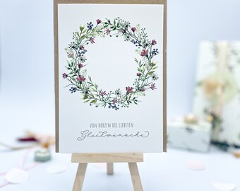 Congratulations card | Flower wreath watercolor | Birthday | Wedding congratulations card | Folding card birth | DIN A6