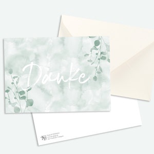 Dankeskarte - Postkarte Danke mit Eukalyptus, einfache Karte zum Dank sagen in DIN A6 mit Kuvert