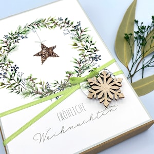 Weihnachtskarten Set Aquarell - Geschenk für Großeltern, Floristen oder Freunde, 4 A6 Klappkarten mit Kuverts und Box, Weihnachtskranz Motiv
