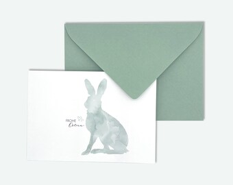 Happy Easter folding card in A6 with rabbit in mint Aqaurell incl. envelope