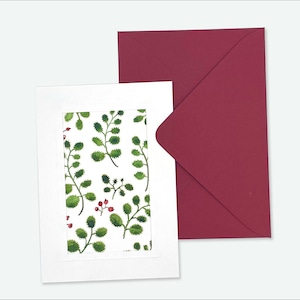 Weihnachtskarte Aquarell - Geschenk zu Weihnachten für die Familie oder Freunde, handgemaltes Unikat mit Zweigen, Blättern und Golddetails