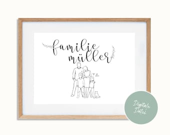 Family poster customizable with last name in A3 as digital file