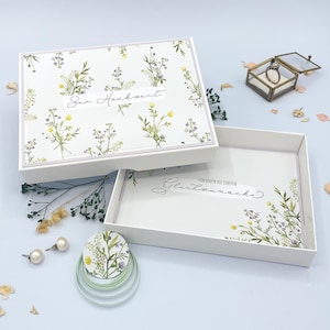 Geschenkbox zur Hochzeit - Geschenkschachtel mit Blumenaquarell passend für A6, Geld Geschenkverpackung zur Hochzeit oder Standesamt