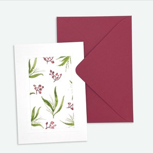 Aquarell Weihnachtskarte Gräser und Beeren - handgemaltes Unikat mit Golddetails als Beileger zum Weihnachtsgeschenk