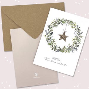 Weihnachtskarte mit Kranz Aquarell - Geschenk für Tante, Onkel oder Großeltern zu Weihnachten, Weihnachtskranz Karte in DIN A6 mit Kuvert