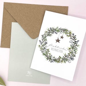 Weihnachtskarte Aqaurellkranz - Geschenk für Oma, Opa, Onkel oder Tante zu Weihnachten, Klappkarte mit Weihnachtskranz in DIN A6 mit Kuvert