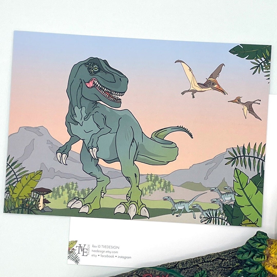 Rex Postcards Dinosaur Postcard With T-rex - Dino Card for Boys, Gift for Children ...