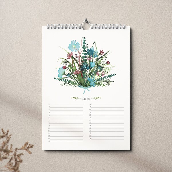 Immerwährender Geburtstagskalender | Blumen Aquarelle | DIN A4 | ewiger Kalender | Alljahreskalender | Geschenk