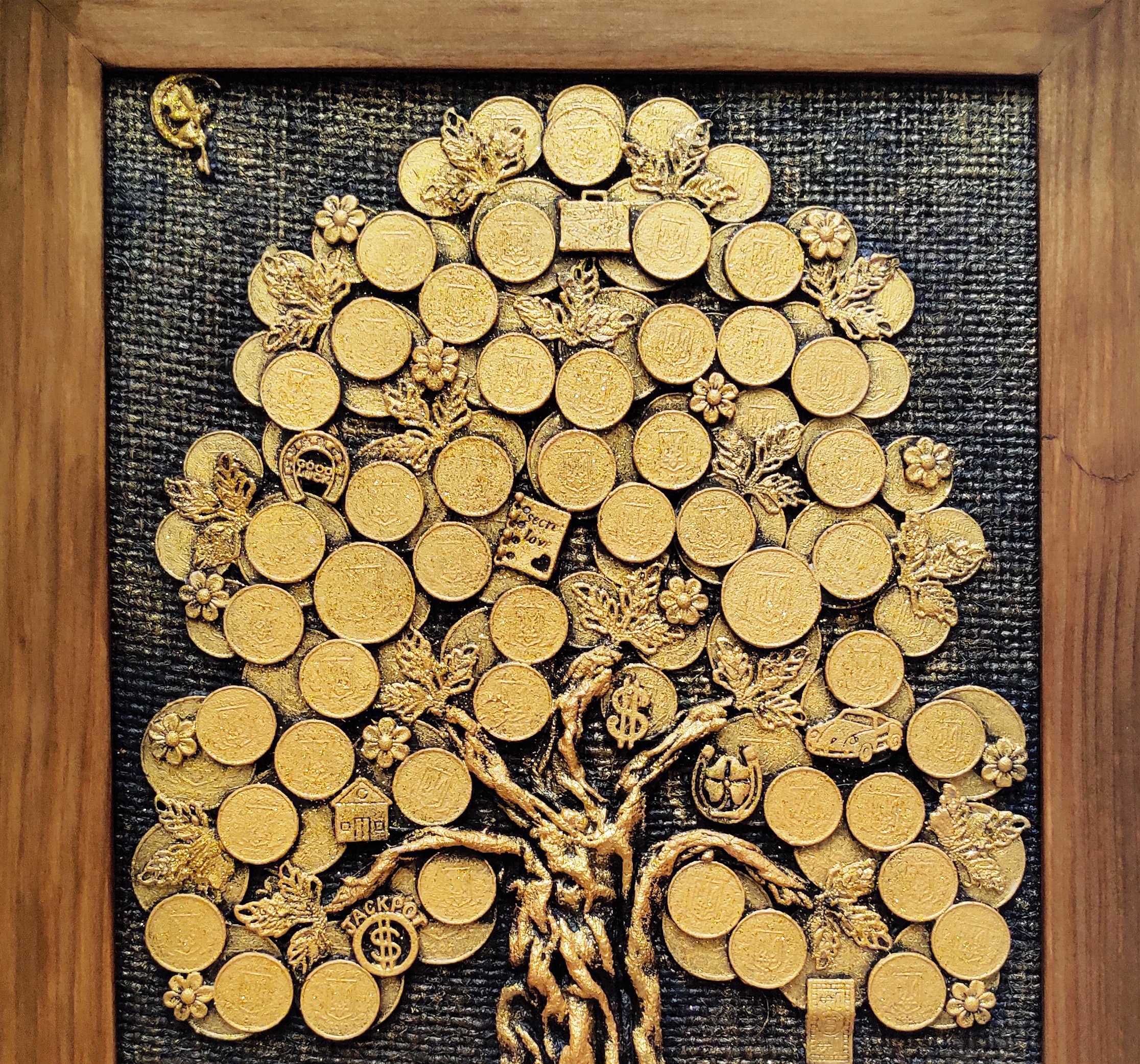 Decorative Painting Golden Money Tree of Wishes (20x30 Cm) in a