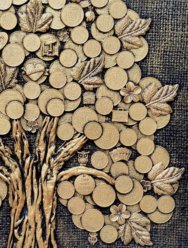 Decorative Painting Gold Money Tree in a Frame,picture Money Tree