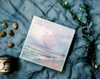 Mini ENCAUSTIC PAINTING on CANVAS, Outdoor Landscape Wall Art Painting with Wax and Oil Paint, Fine Art Original Painting