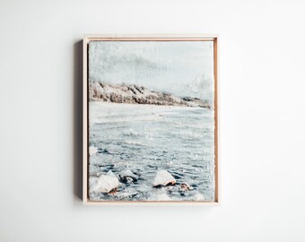 ENCAUSTIC PAINTING on CANVAS, Beach and Coastal Landscape Wall Art Painting with Wax and Oil Paint, Framed Fine Art Original Painting