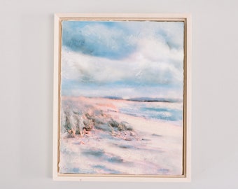 Sunset Beach wall Art, Coastal and Beach Print, Modern Beach Landscape, Encaustic Wax Canvas