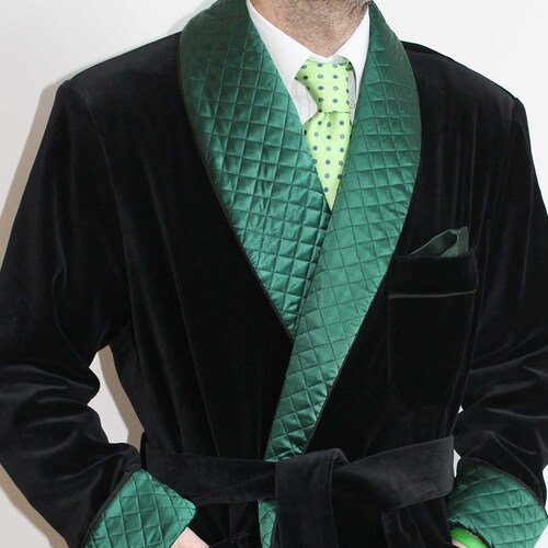 Mens Smoking shops Jackets Black & Green Velvet Quilted Smoking Jackets Smoking Coat Christmas Party Smoking Jacket Dinner Party Wear Smoking Coat