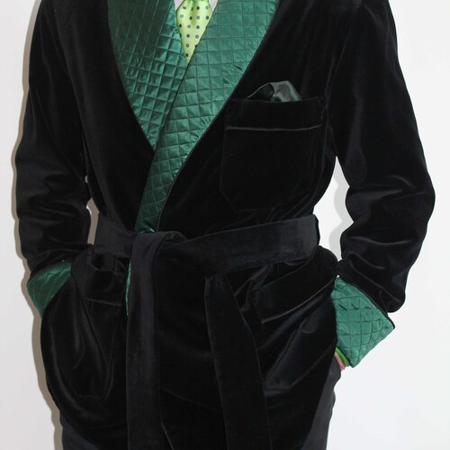 Mens Smoking shops Jackets Black & Green Velvet Quilted Smoking Jackets Smoking Coat Christmas Party Smoking Jacket Dinner Party Wear Smoking Coat