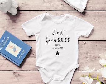 First grandparents due date. Personalised Pregnancy announcement for new grandparents. cute baby present
