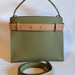 Sac à main en cuir , sac en cuir kaki