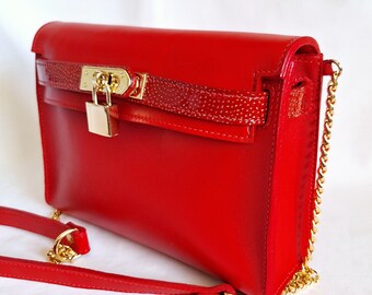 red leather bag women's leather bag