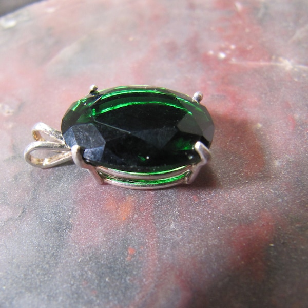 Green Lab Emerald Pendant with Sterling Silver Bezel