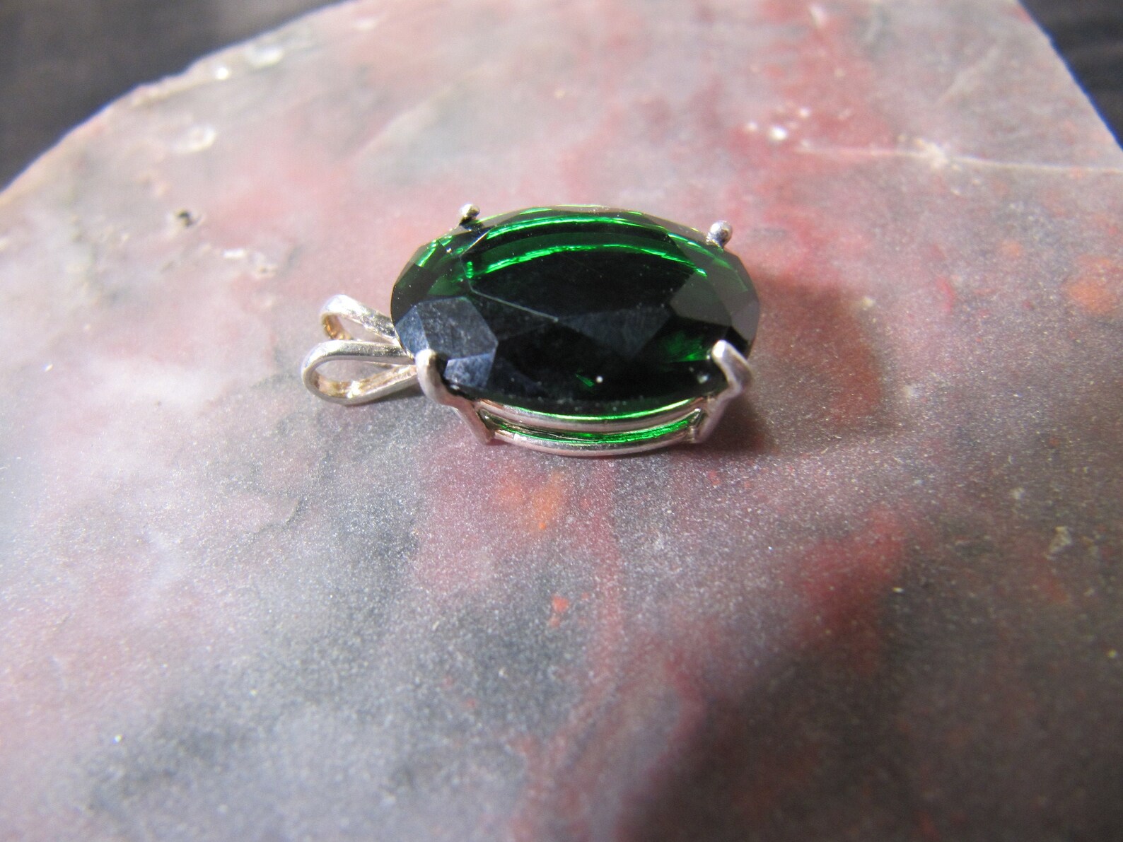 Green Lab Emerald Pendant With Sterling Silver Bezel Etsy