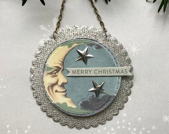 Crescent Moon Christmas Ornament/ Antique inspired Christmas Ornament