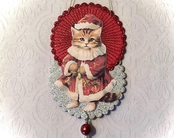 Christmas Cat ornament/ Victorian Cat ornament