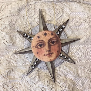 Vintage inspired Moon-Star ornament/ Retro Star ornament
