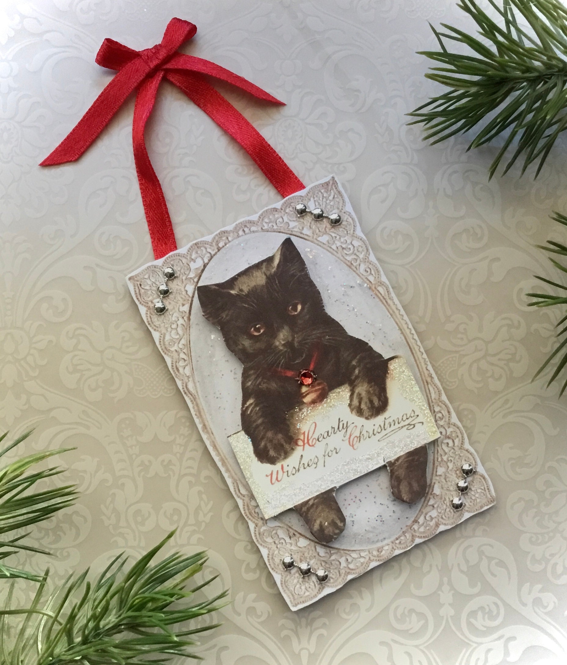 Victorian Cat Christmas Ornament/ Vintage Style Cat Ornament Etsy