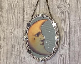 Vintage inspired Crescent Moon ornament/ Retro Moon Ornament