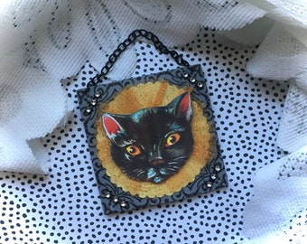 Decorazione di Halloween in stile antico/ Decorazione a forma di gatto di Halloween in stile vintage/ Decorazione per albero di Halloween