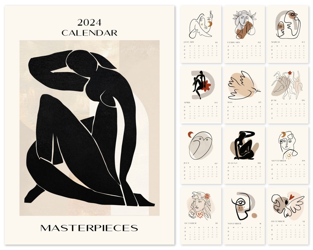 Masterpieces 2024 Art Calendar Sunday and Monday Start Etsy