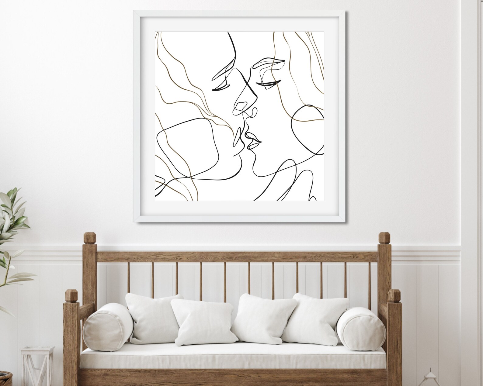 Romantic Love Art Kisses Love Art One Line Couple Art Print Abstract