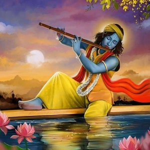 Lord Krishna P Hand Painted Painting On Canvas (Without Frame)