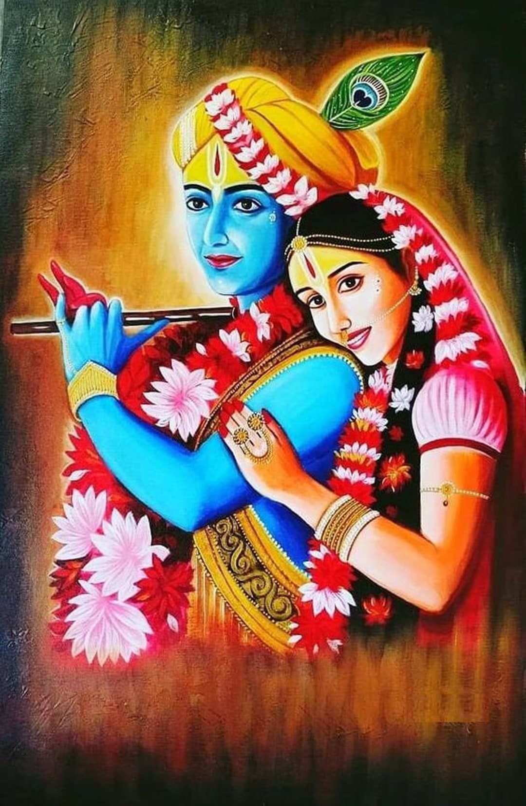 Lord Krishna and Radha B Hand Painted Painting on Canvas - Etsy