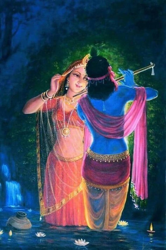 Radha Krishna Love Forever A Oil Painting Handpainted on - Etsy India