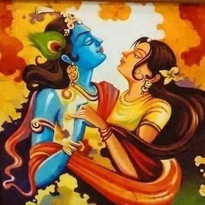 Radha-Krishna’s Dance A Hand-painted Painting on Canvas (Without Frame)