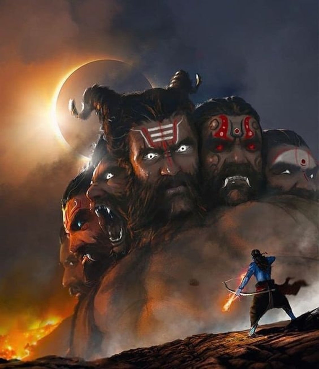 Bhagwan Ram Defeats Ravan Hand Painted Painting On Canvas without 