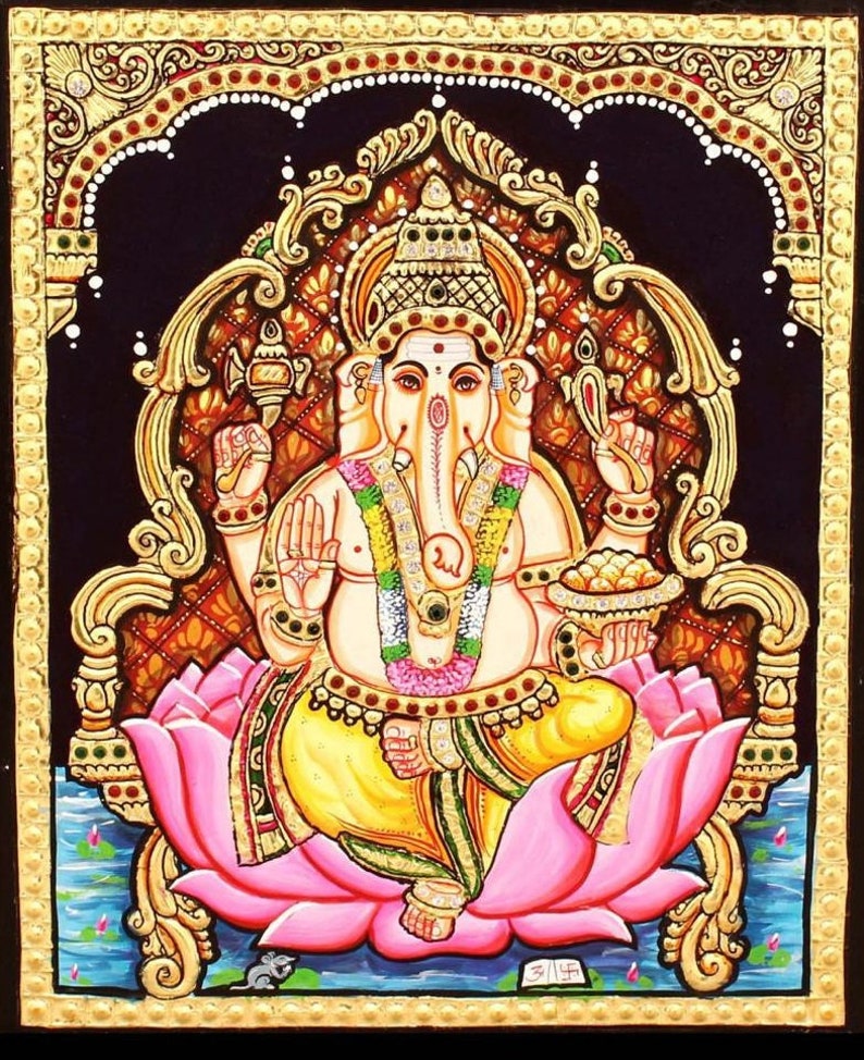 Lord Ganesha A Traditional Tanjore Painting With Frame - Etsy