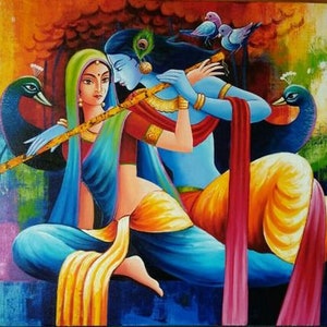 Radha Krishna Love Forever B Oil Painting Handpainted on Canvas Without Frame image 2