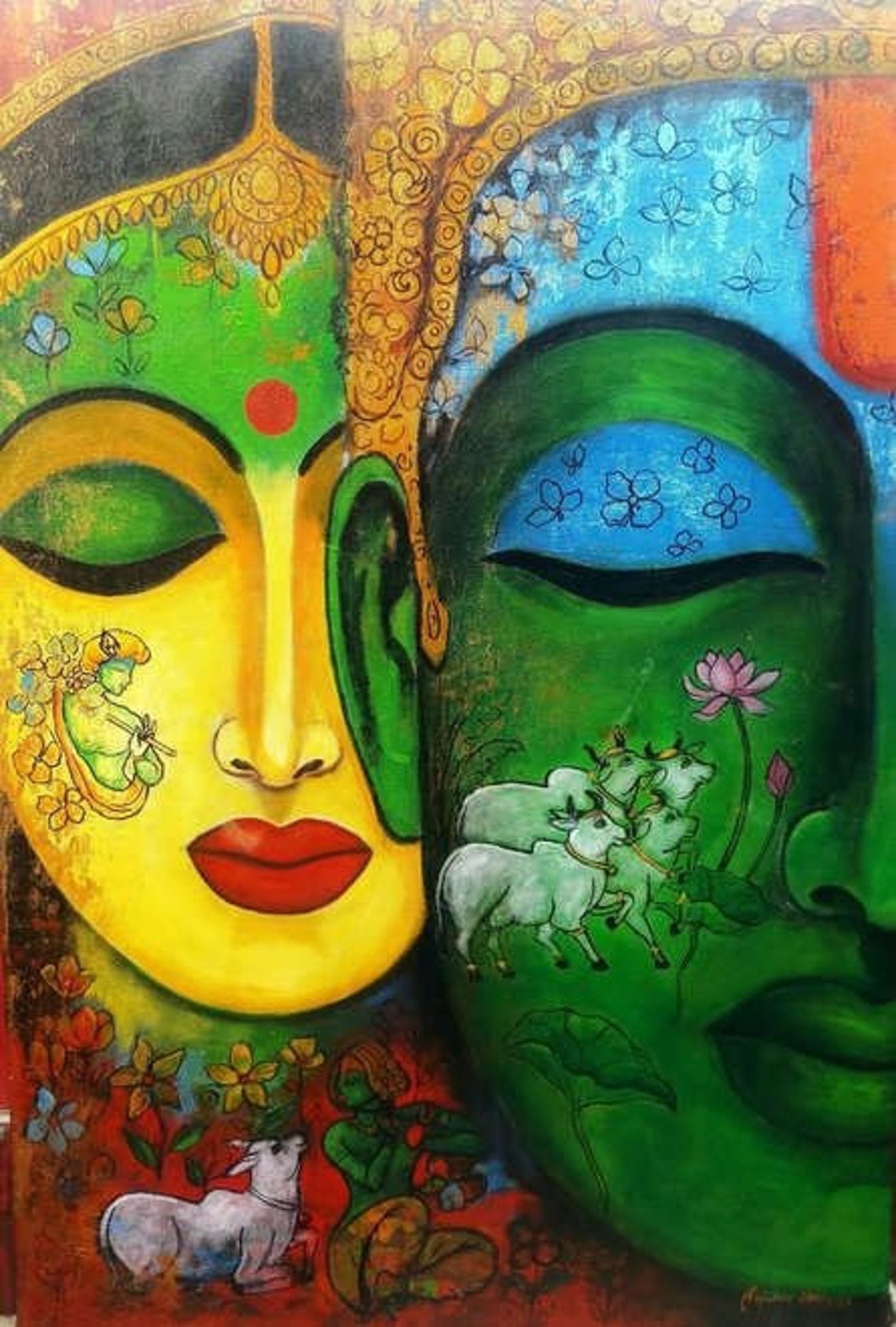 Radha Krishna Love Forever AY Hand Painted Painting on Canvas - Etsy