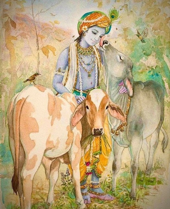 Lord Krishna With Cow Painting